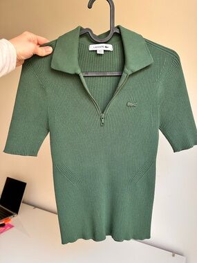 Lacoste Green Ribbed Half-Zip Polo Top